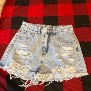 Essnce Ripped Raw Hem Denim Shorts
